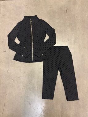 Black Polka Dot Zip Jacket and Leggings Set Womens Size Medium
